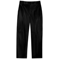 Calça Reta De Couro Com Cintura Média E Botões Forrados