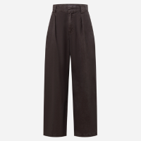 Calça Barrel em Sarja com Pregas e Bolsos Marrom