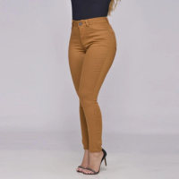 Calça Sarja Feminina Skinny Cintura Alta Elastano 7914 - Bege