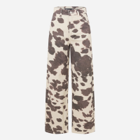 Calça Wide Leg em Sarja com Estampa de Vaquinha Off White Marrom