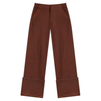 Calça Wide Leg Sarja Com Cintura Alta E Barra Diferenciada