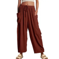 Calças largas Flygo Summer, casual, folgada, praia, marrom