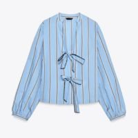 CAMISA DE POPELINA LISTRADA COM LAÇOS