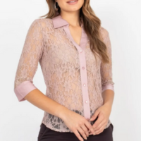 CAMISA DE RENDA MANGA 78 ROSE