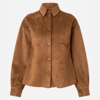 Camisa em Suede com Bolsos e Botões Frontais Marrom