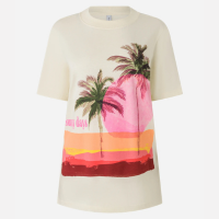 Camiseta Alongada em Algodão com Estampa Tropical Sunny Days Bege