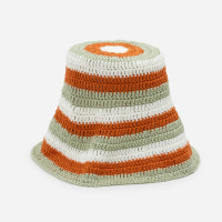 Chapéu Bucket Listrado em Tricô com Efeito Crochê VerdeLaranjaBranco