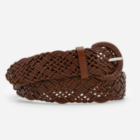 Cinto Largo com Efeito Tressê Boho Romântico Marrom