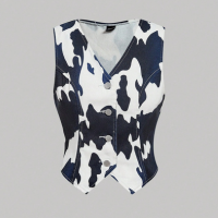 SHEIN MOD Colete Denim Casual Feminino de Botão Único com Estampa de Vaca,