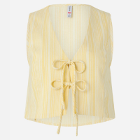 Colete em Algodão com Amarração Frontal e Estampa Listrada Amarelo