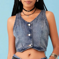 Colete Jeans Feminino Frente Única Com Botão Azul