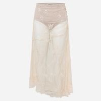 Saia Midi em Renda Floral com Barra Desfeita Bege 9 Saia Midi em Renda Flor