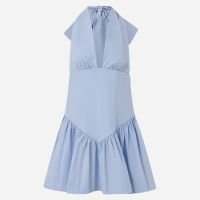 Vestido Curto em Tricoline com Amarração Multifuncional e Franzidos Azul