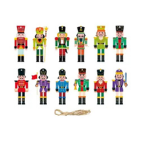 Conjunto de 12 Enfeites de Quebra-Nozes de Madeira para Árvore de Natal