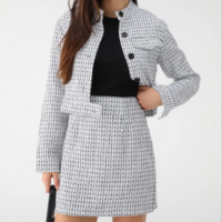 Conjunto De Tweed Levosch Saia e Jaqueta Xadrez Preto e Branco