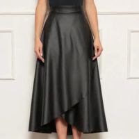Saia Envelope Transpassada Courino Midi Cintura Alta Luxo