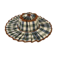 Fashion Women Folding Summer Hat Plaid Pleated Large Brim Straw Hat Ladies