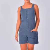 Jardineira Feminina Curta Estonada Algodão Azul Jeans - Falca