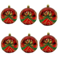 Kit 6 Bolinhas 8cm Para Árvore De Natal Enfeite Vermelho - Global