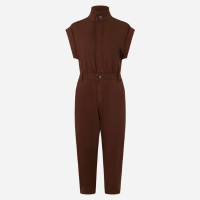 Macacão em Sarja Sem Manga com Botão Duplo Marrom