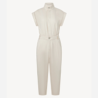 Macacão em Sarja Sem Manga com Botão Duplo Off White