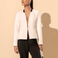 Blazer De Mangas Longas Sem Gola Em Alfaiataria