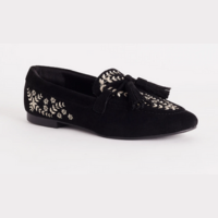 Mocassim Camurça Bordado - PRETA