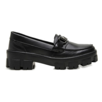 Mocassim feminino sintético de alta qualidade sola tratorada - Preto