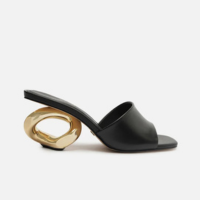 Mule Preta Couro Salto Geométrico