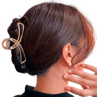 Nobrand - Presilha Piranha de Cabelo Metal Laço Simples Dourada