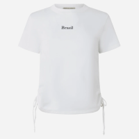 Blusa em Algodão com Franzidos e Lettering Brasil Branco Neve