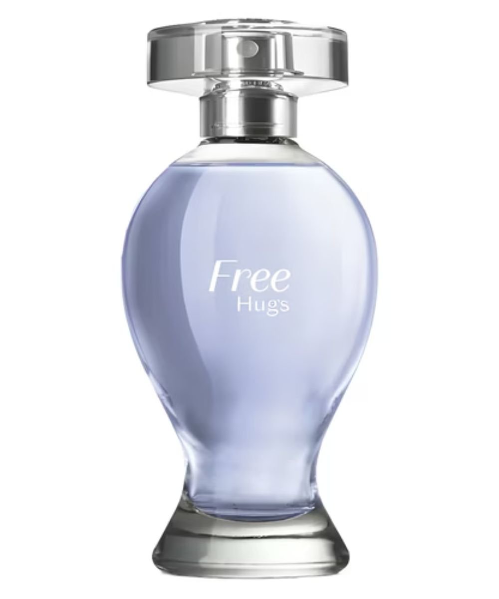 Frasco elegante de perfume violeta, ideal para o verão, com tampa prateada.