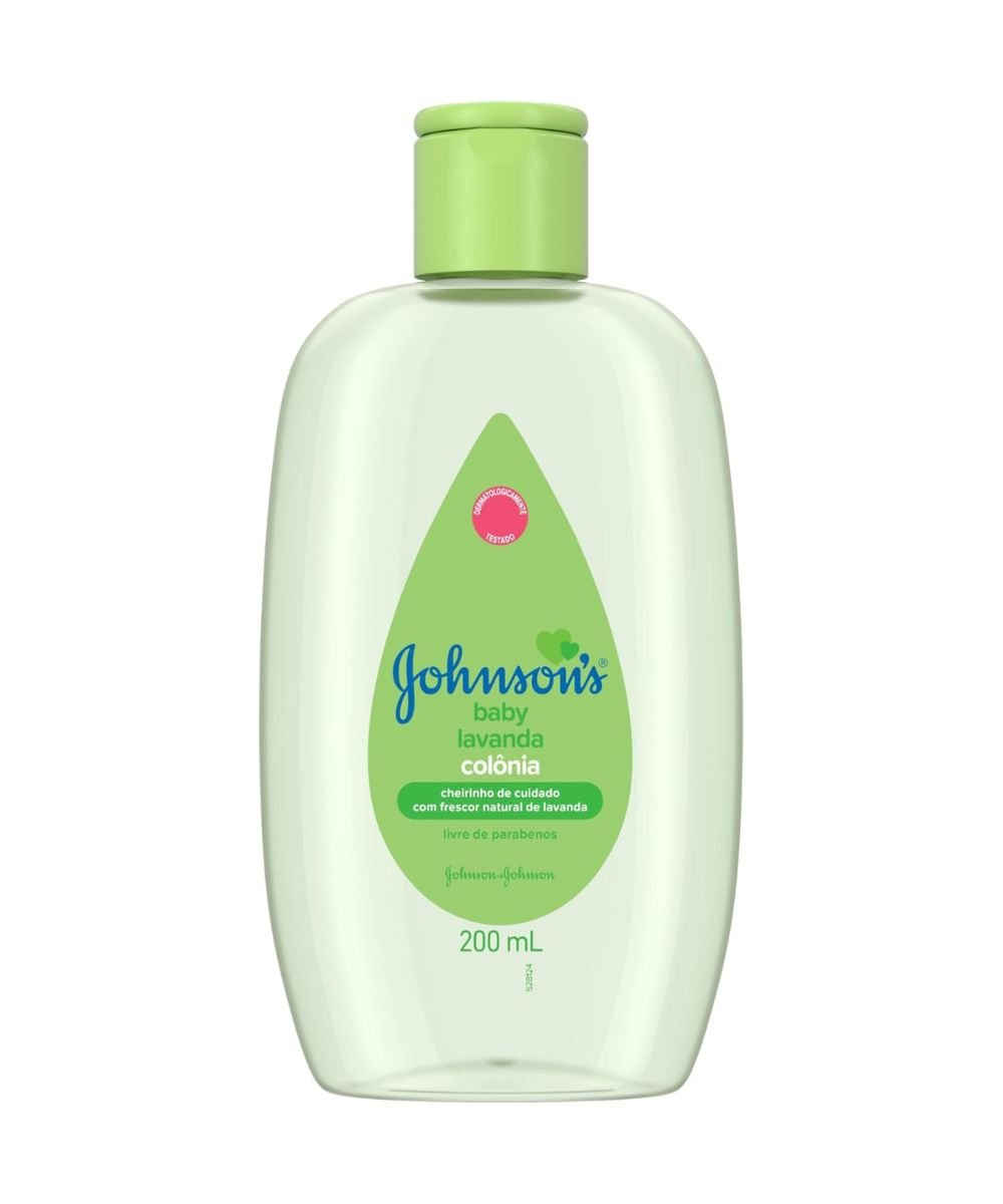 Colônia Johnson's Baby Lavanda em frasco de 200 mL, ideal para fragrância leve e fresca no verão.