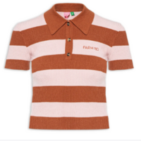 Polo Feminina Tricot Listrada Rosa Farm