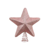 Ponteira Topo de Árvore de Natal Estrela Glitter Rosê 3D Base Espiral 15cm
