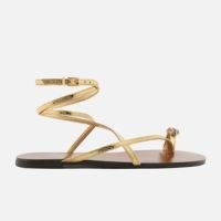 Rasteira Dourada Couro Dedeira Metal Snake