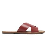 Rasteira Tiras Cruzadas Couro Vermelha