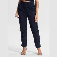 Rovitex - Calça Alfaiataria Cenoura de Risca Giz Azul