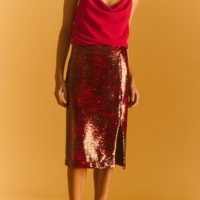 Saia Reta com Fenda Paetê Florea Celebration Ubarana Vermelho