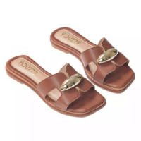 Sandália Feminina Rasteirinha Enfeite Metalizado