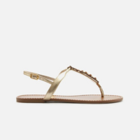 Sandália Rasteira Dourada Couro Aplicação Isla