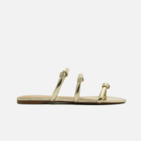 Sandália Rasteira Dourada Tiras Nós