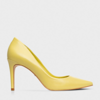 Scarpin Beatriz Salto Fino Couro Amarelo Bebê