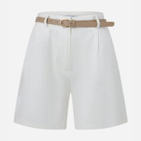 Short em Alfaiataria com Cinto de PU e Fivela de Metal Branco