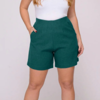 Shorts Alfaiataria Feminino Cintura Alta Tipo Linho - Verde