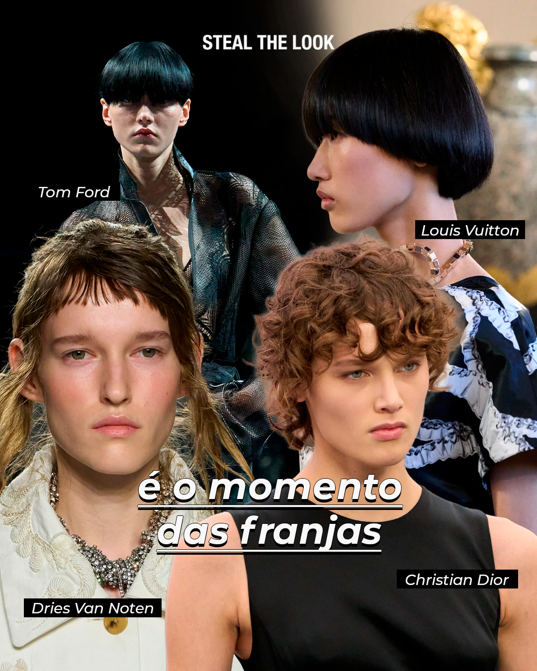 Franjas ganham destaque nas tendências de beleza da semana de moda de Paris, exibidas por Tom Ford, Louis Vuitton e Christian Dior.