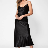 Vestido Acetinado Drapeado Guess Preto