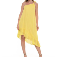 Vestido Bisô Curto Assimétrico Chifon Feminino - Amarelo