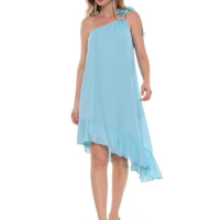 Vestido Bisô Curto Assimétrico Chifon Feminino - Azul Claro