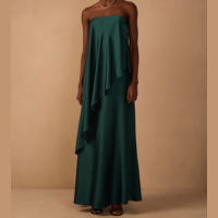 Vestido Cetim Assimétrico Strapless